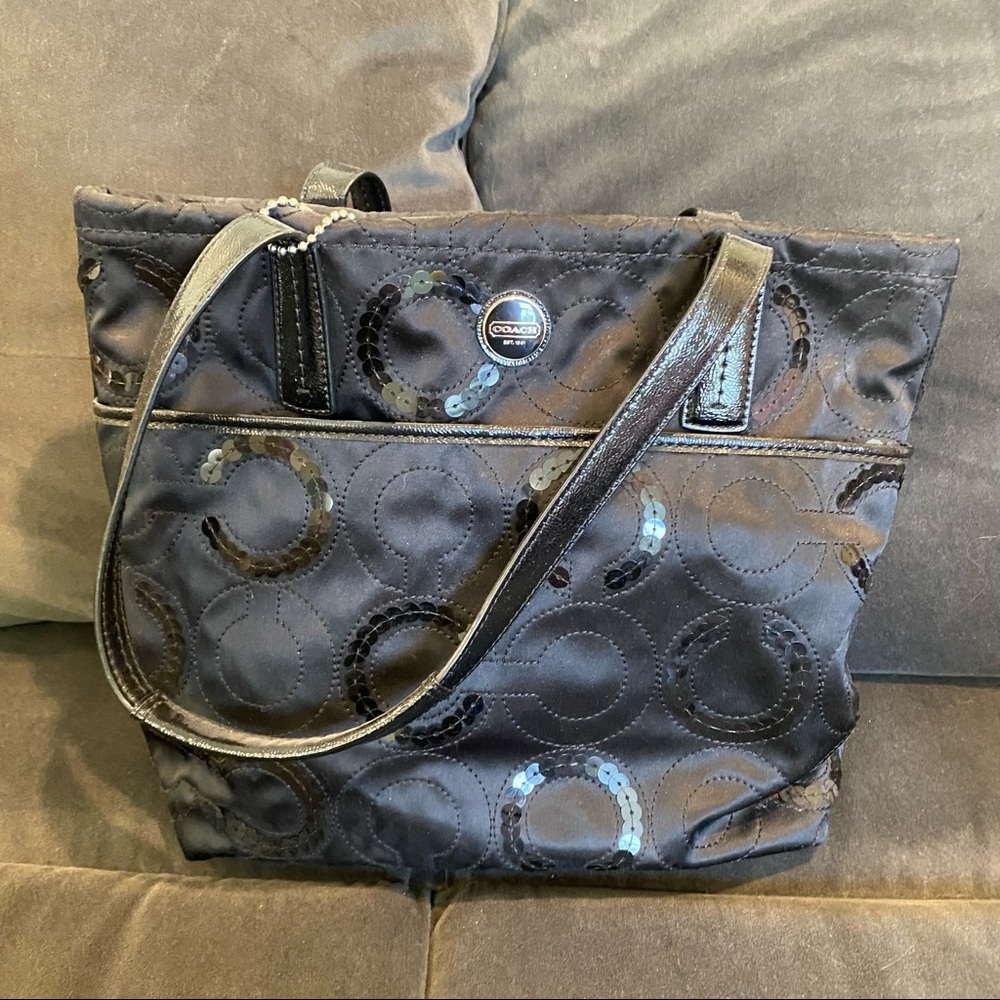 Authentic Black Sequin Coach Tote